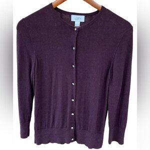 Ann Taylor Loft Purple Plum Long Sleeve Cardigan Jewel Bling Button Sweater Sz M